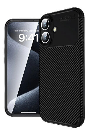 CPT50 iPhone 16 Plus Kılıf Auto Focus Karbon Kapak - Siyah