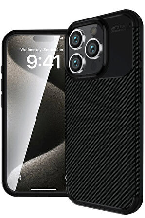 CPT50 iPhone 16 Pro Kılıf Auto Focus Karbon Kapak - Siyah