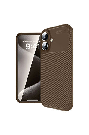 CPT50 iPhone 16 Kılıf Auto Focus Karbon Kapak - Kahverengi