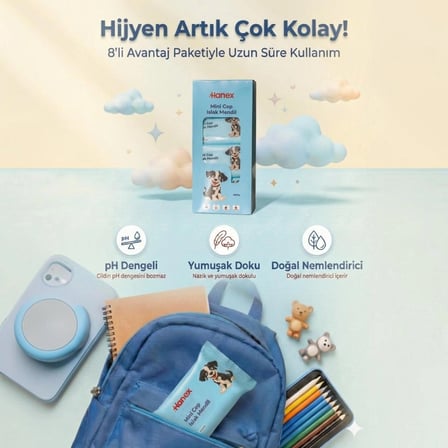 Islak Mendil Hassas Ciltler için Cep Boy Çocuk ve Yetişkinler Kokulu 8’li Paket