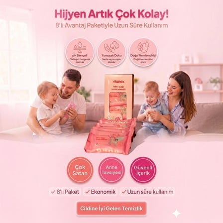 Islak Mendil Hassas Ciltler için Cep Boy Çocuk ve Yetişkinler Kokulu 8’li Paket
