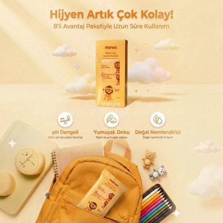 Islak Mendil Hassas Ciltler için Cep Boy Çocuk ve Yetişkinler Kokulu 8’li Paket