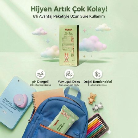 Islak Mendil Hassas Ciltler için Cep Boy Çocuk ve Yetişkinler Kokulu 8’li Paket