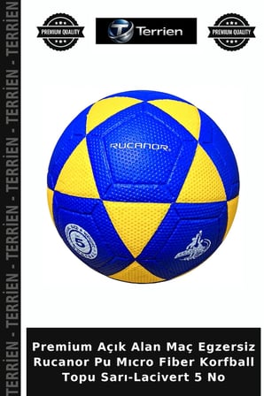 Premium Açık Alan Maç Egzersiz Rucanor Pu Mıcro Fiber Korfball Topu Sarı-Lacivert 5 No