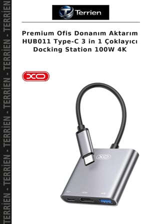 Premium Ofis Donanım Aktarım HUB011 Type-C 3 in 1 Çoklayıcı Docking Station 100W 4K