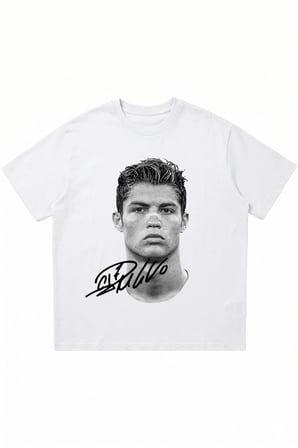 Retro Portekizli Yıldız Baskılı Beyaz Oversize Bisiklet Yaka T-Shirt