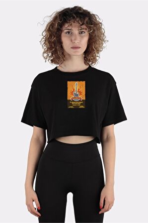 Siyah %100 Pamuk Bisiklet Yaka Crop T-shirt 5th Annual Rocky Road Trip_em1005