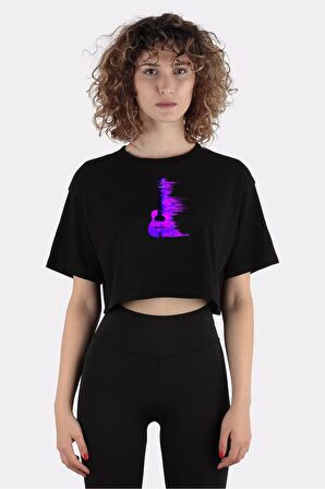 Siyah %100 Pamuk Bisiklet Yaka Crop T-shirt Acoustic Jazz Guitar One_em1037