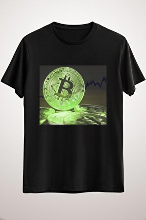 Unisex Siyah Bitcoin Cryptocurrency Long T-shirt