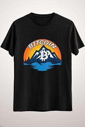 Unisex Siyah Bitcoin Cryptocurrency Mountain Sunset Classic . Essential T-shirt
