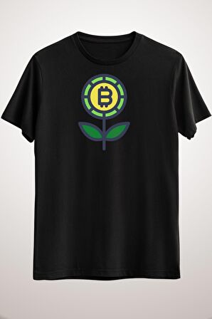 Unisex Siyah Bitcoin Flower Classic T-shirt