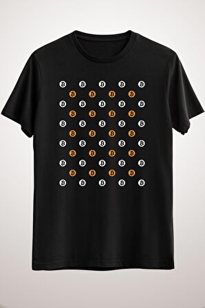 Unisex Siyah Bitcoin Polka Dots Pattern Classic T-shirt