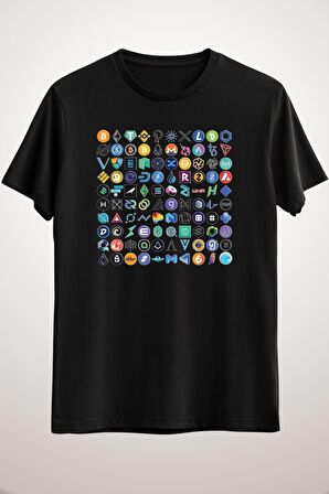 Unisex Siyah Crypto Logos 3d On Black Active T-shirt