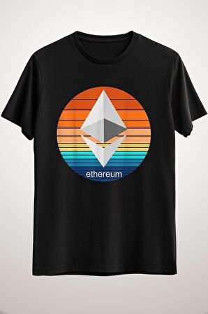 Unisex Siyah Cryptocurrency Ether Blockchain Etereum Retro Sunset Long Sleeve T-shirt