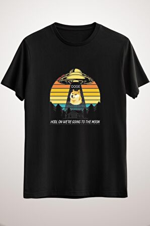 Unisex Siyah Dogecoin Doge Hodl On We&#x27;re Going To The Moon Classic T-shirt