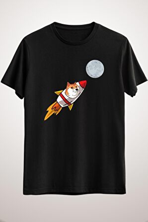 Unisex Siyah Dogecoin To The Moon Hodl Cryptocurrency Rocket Blockchain Essential T-shirt