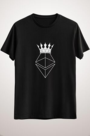 Unisex Siyah Ethereum King Crypto Currency Holder Graphic Classic T-shirt