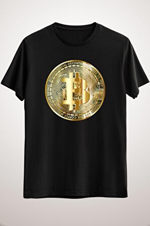 Unisex Siyah Golden Bitcoin Coin Bitcoin Investor Logo Crypto Fan Classic T-shirt