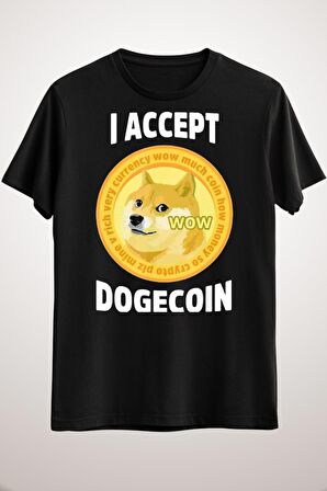 Unisex Siyah I Accept Dogecoin Cryptocurrency Blockchain Classic T-shirt