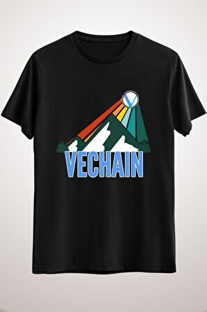 Unisex Siyah Vechain Vet Crypto Mountain Sun Rays Classic T-shirt