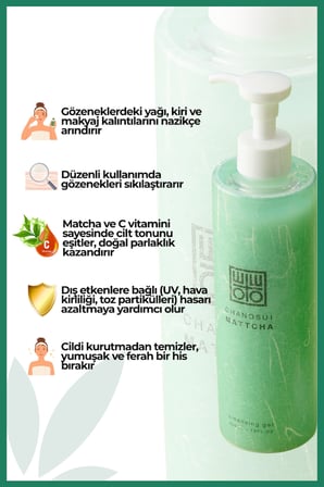 ChaNoSui Japon Matcha Özlü C Vitaminli Gözenek Sıkılaştırıcı Cilt Tonu Eşitleyici Yüz Temizleme Jeli