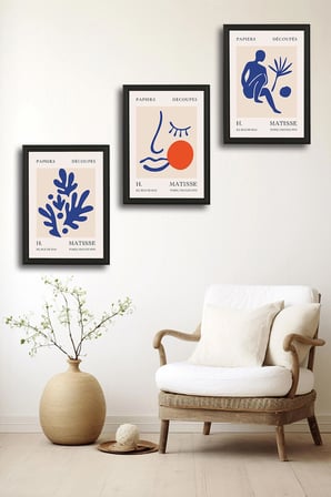 Henri Matisse 3'lü Alüminyum Siyah Çerçeveli Poster Seti - Önden Açılır A3 Açılır Kapanır Çerçeve Seti Papiers Découpés 
