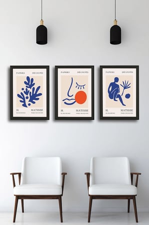 Henri Matisse 3'lü Alüminyum Siyah Çerçeveli Poster Seti - Önden Açılır A3 Açılır Kapanır Çerçeve Seti Papiers Découpés 