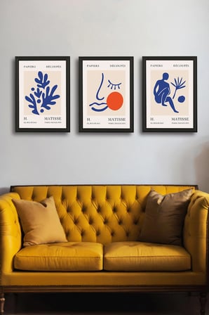 Henri Matisse 3'lü Alüminyum Siyah Çerçeveli Poster Seti - Önden Açılır A3 Açılır Kapanır Çerçeve Seti Papiers Découpés 