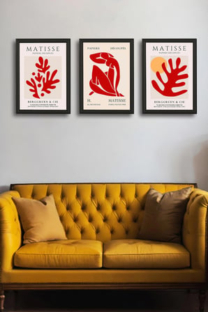 Henri Matisse 3'lü Alüminyum Çerçeveli Poster Seti - Önden Açılır A3 Açılır Kapanır Çerçeve Seti Kırmızı Soyut Figürler