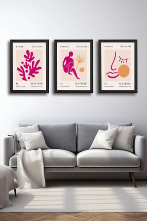 Henri Matisse 3'lü Alüminyum Çerçeveli Poster Seti - Önden Açılır A3 Açılır Kapanır Çerçeve Seti Fuşya Pembe Soyut Figürler