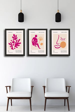 Henri Matisse 3'lü Alüminyum Çerçeveli Poster Seti - Önden Açılır A3 Açılır Kapanır Çerçeve Seti Fuşya Pembe Soyut Figürler