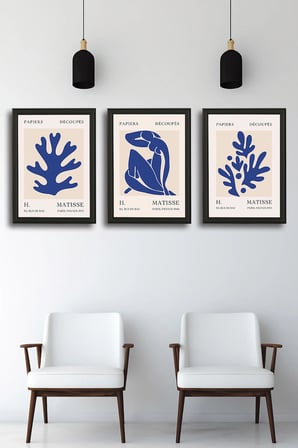 Henri Matisse 3'lü Alüminyum Çerçeveli Poster Seti - Önden Açılır A3 Açılır Kapanır Çerçeve Seti Mavi Nü ve Botanik Yapraklar
