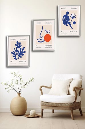 Henri Matisse 3'lü Gümüş Alüminyum Çerçeveli Poster Seti - Önden Açılır A3 Açılır Kapanır Çerçeve Seti Papiers Découpés