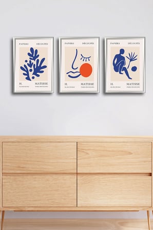 Henri Matisse 3'lü Gümüş Alüminyum Çerçeveli Poster Seti - Önden Açılır A3 Açılır Kapanır Çerçeve Seti Papiers Découpés
