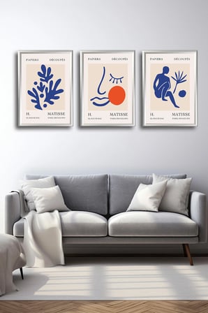 Henri Matisse 3'lü Gümüş Alüminyum Çerçeveli Poster Seti - Önden Açılır A3 Açılır Kapanır Çerçeve Seti Papiers Découpés