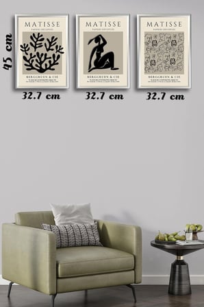 Henri Matisse 3'lü Alüminyum Çerçeveli Poster Seti - Önden Açılır A3 Açılır Kapanır Çerçeve Seti Siyah Beyaz Minimalist - Gümüş Renk