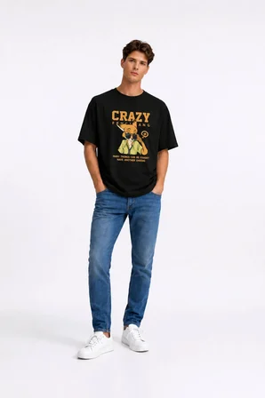 Sevgili Kombin Tişörtü Crazy Bunny Couple Baskılı Unisex Oversize %100 Pamuk Tişört Seti