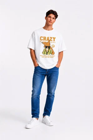 Sevgili Kombin Tişörtü Crazy Bunny Couple Baskılı Unisex Oversize %100 Pamuk Tişört Seti