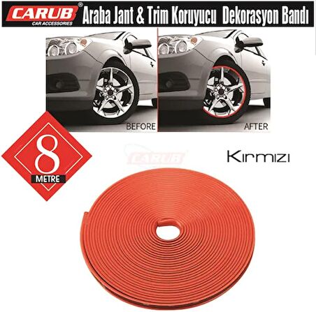Carub Araba Jant Fitili Lastik Jant Trim Bandı 8 Metre KIRMIZI