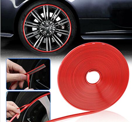 Carub Araba Jant Fitili Lastik Jant Trim Bandı 8 Metre KIRMIZI