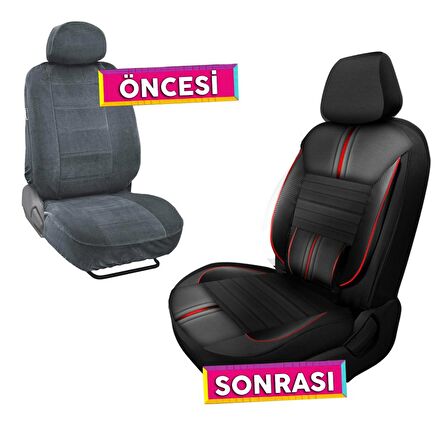 NiCe Shop Titan Serisi Carbon Deri Detaylı Taytüyü Oto Koltuk Kılıfı Ön Arka Tam Set - Kırmızı