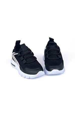 Unisex Bebe Siyah Beyaz Işıklı Bağcıksız Rahat Kalıp Sneaker Spor Ayakkabı