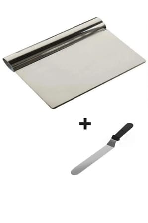 2li Set Hamur Şekillendirici Eğik Pasta Spatulası +metal Hamur Kesici Kazıyıcı Spatula