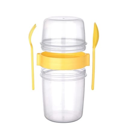 Çift Hazneli - Çatal Kaşıklı Portatif Müsli -atıştırmalık Kabı 650 Ml