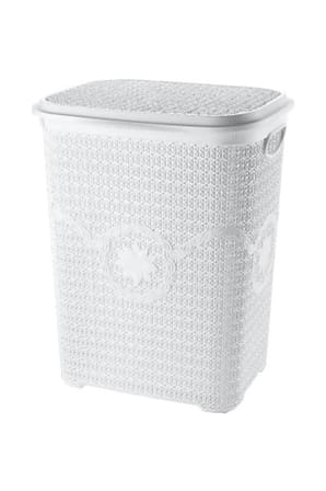 5 Parça Örgü Desenli Plastik Banyo Seti Çamaşır Sepeti Deterjanlık Çöp Kovası Klozet Fırçası - Mor