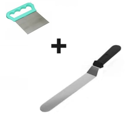 2li Set Hamur Şekillendirici Eğik Pasta Spatulası Ve Metal Hamur Kesici Kazıyıcı Spatula