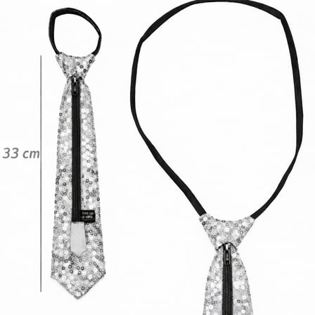 Gümüş Renk Pul Payetli Işıltılı Parti Kravatı 33 Cm