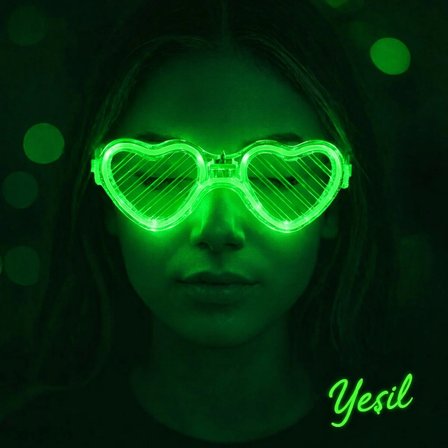 Yeşil Led Işıklı Kalp Gözlük – 3 Modlu Parti &amp; Glow Gözlüğü