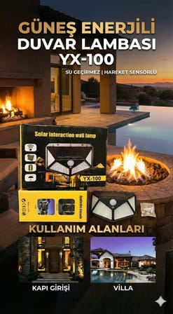 100 Led Dış Mekan Solar Aydınlatma Fotoselli Solar Lamba Hareket Sensörlü