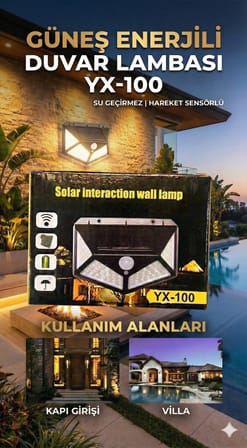 100 Led Dış Mekan Solar Aydınlatma Fotoselli Solar Lamba Hareket Sensörlü